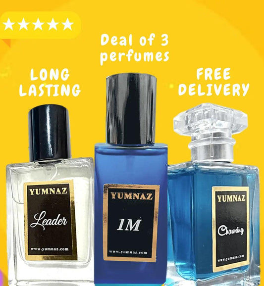 Get the Azadi Offer - Deal of 3 Perfumes (Leader, Charming and 1M by YUMNAZ) at Amazing Prices | Perfume Price in Pakistan