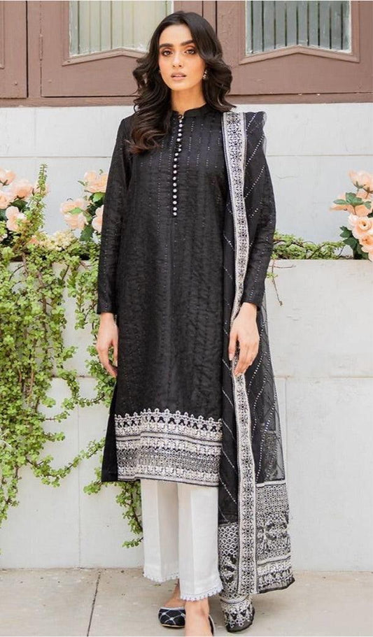 Embroidered Raw Silk Suit - Yumnaz