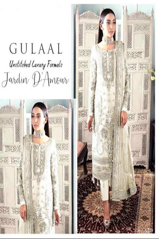 Gulaal Luxury Embroidered Dress GL22MHR Zeba (Pearl White ) - Yumnaz