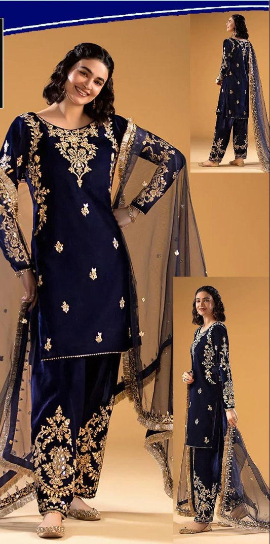 Faiza Saqlain Velvet Suit - Yumnaz