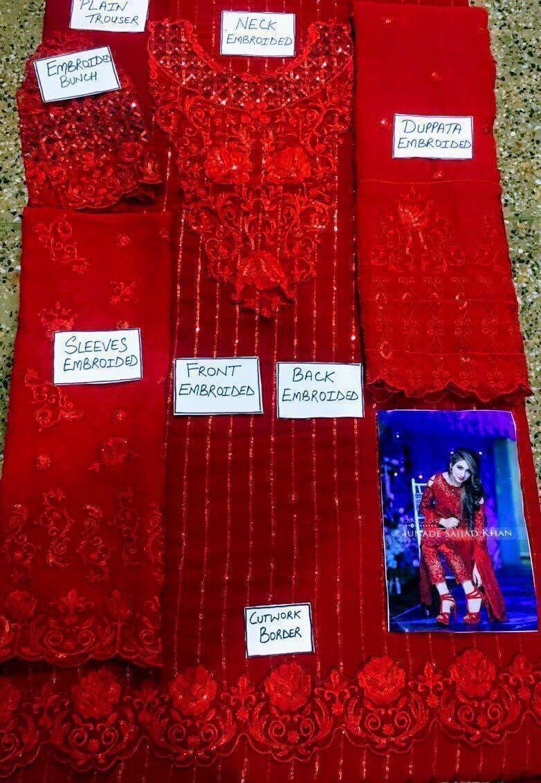 Maria B Red Chiffon Suit - Yumnaz