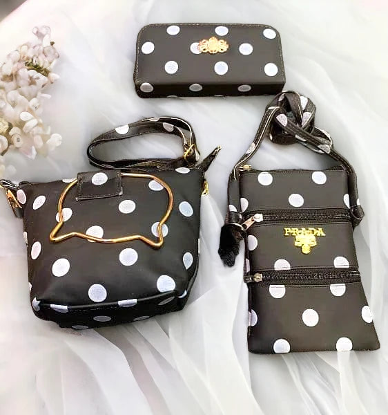 Black Polka Dot Purse 3 Pcs Set - FREE DELIVERY