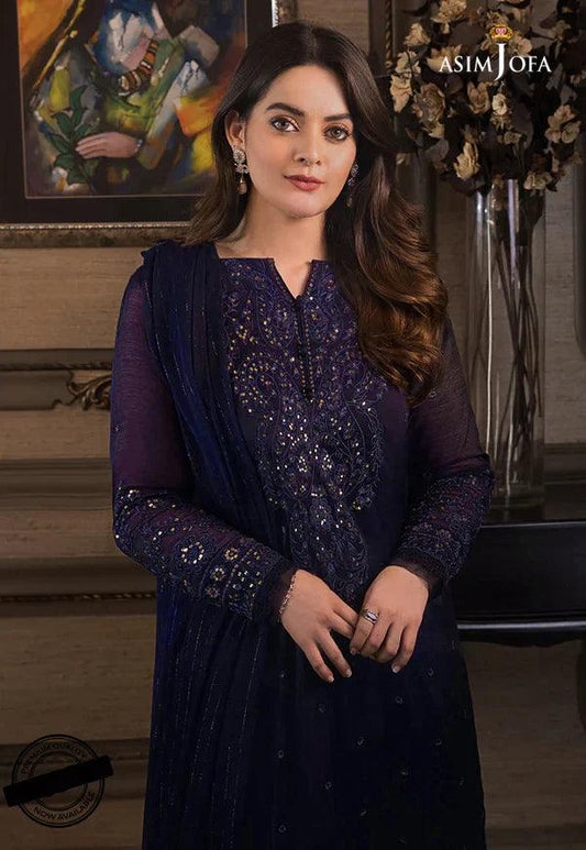 The Iqra & Minal Edit by Asim Jofa Embroidered Chiffon Suits Unstitched 3 Piece AJIM-04 - Luxury Collection - Yumnaz