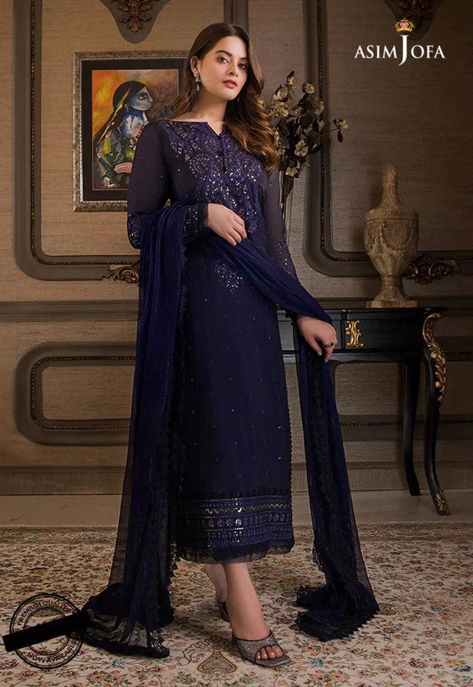 The Iqra & Minal Edit by Asim Jofa Embroidered Chiffon Suits Unstitched 3 Piece AJIM-04 - Luxury Collection - Yumnaz