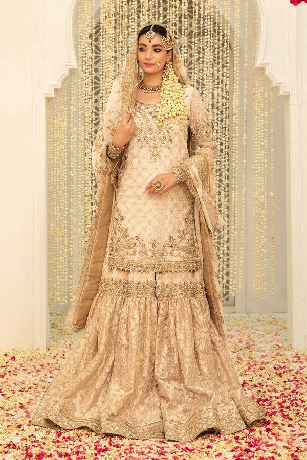 Maria.B Couture Ivory Gold MC-047 3 Pieces Unstitch Fully Hand Work - Yumnaz
