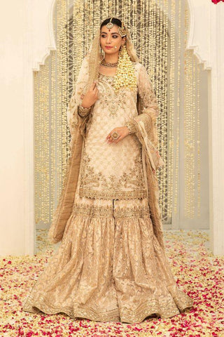 Maria.B Couture Ivory Gold MC-047 3 Pieces Unstitch Fully Hand Work - Yumnaz