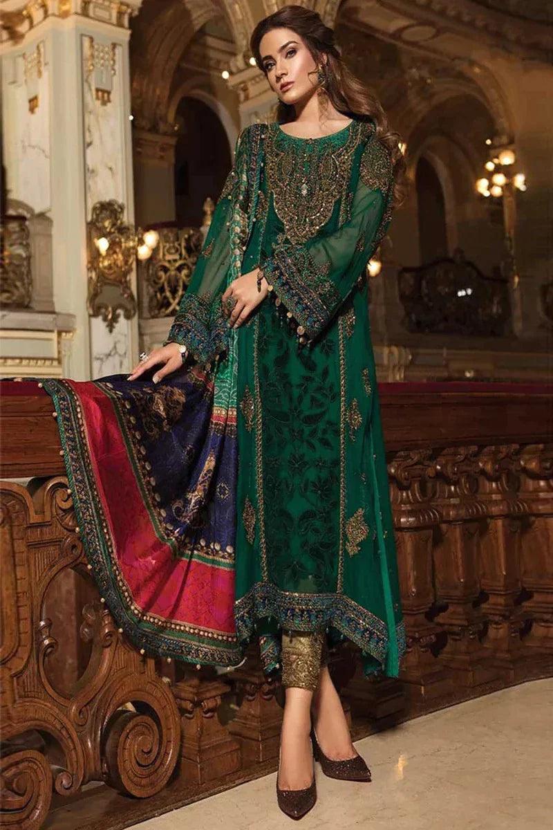 Maria.B Embroidered Chiffon Unstitched 3 Piece Suit MB D-01 - Wedding Collection