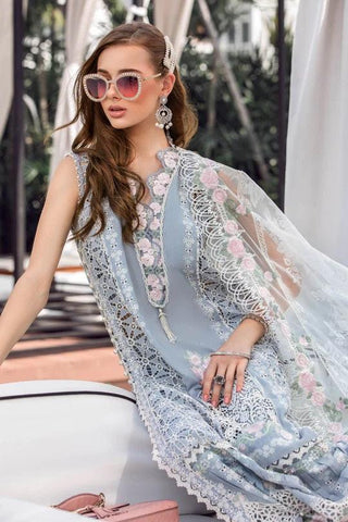 Maria.B Luxury Lawn Collection 3 Pieces Unstitched D-10 Ice Blue
