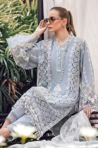 Maria.B Luxury Lawn Collection 3 Pieces Unstitched D-10 Ice Blue