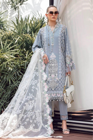 Maria.B Luxury Lawn Collection 3 Pieces Unstitched D-10 Ice Blue