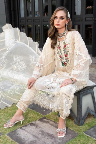 Maria.B Luxury Lawn D1 Cream Summer Collection 3 Pieces Unstitched - Yumnaz