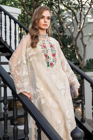 Maria.B Luxury Lawn D1 Cream Summer Collection 3 Pieces Unstitched - Yumnaz