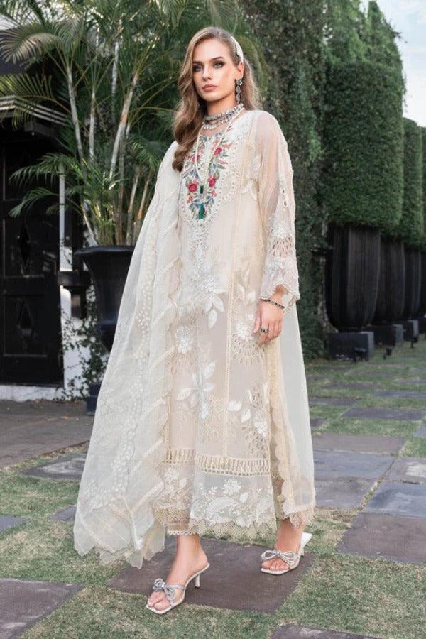 Maria.B Luxury Lawn D1 Cream Summer Collection 3 Pieces Unstitched - Yumnaz
