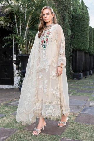Maria.B Luxury Lawn D1 Cream Summer Collection 3 Pieces Unstitched - Yumnaz