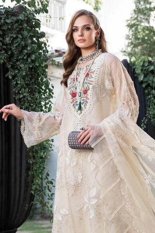Maria.B Luxury Lawn D1 Cream Summer Collection 3 Pieces Unstitched - Yumnaz