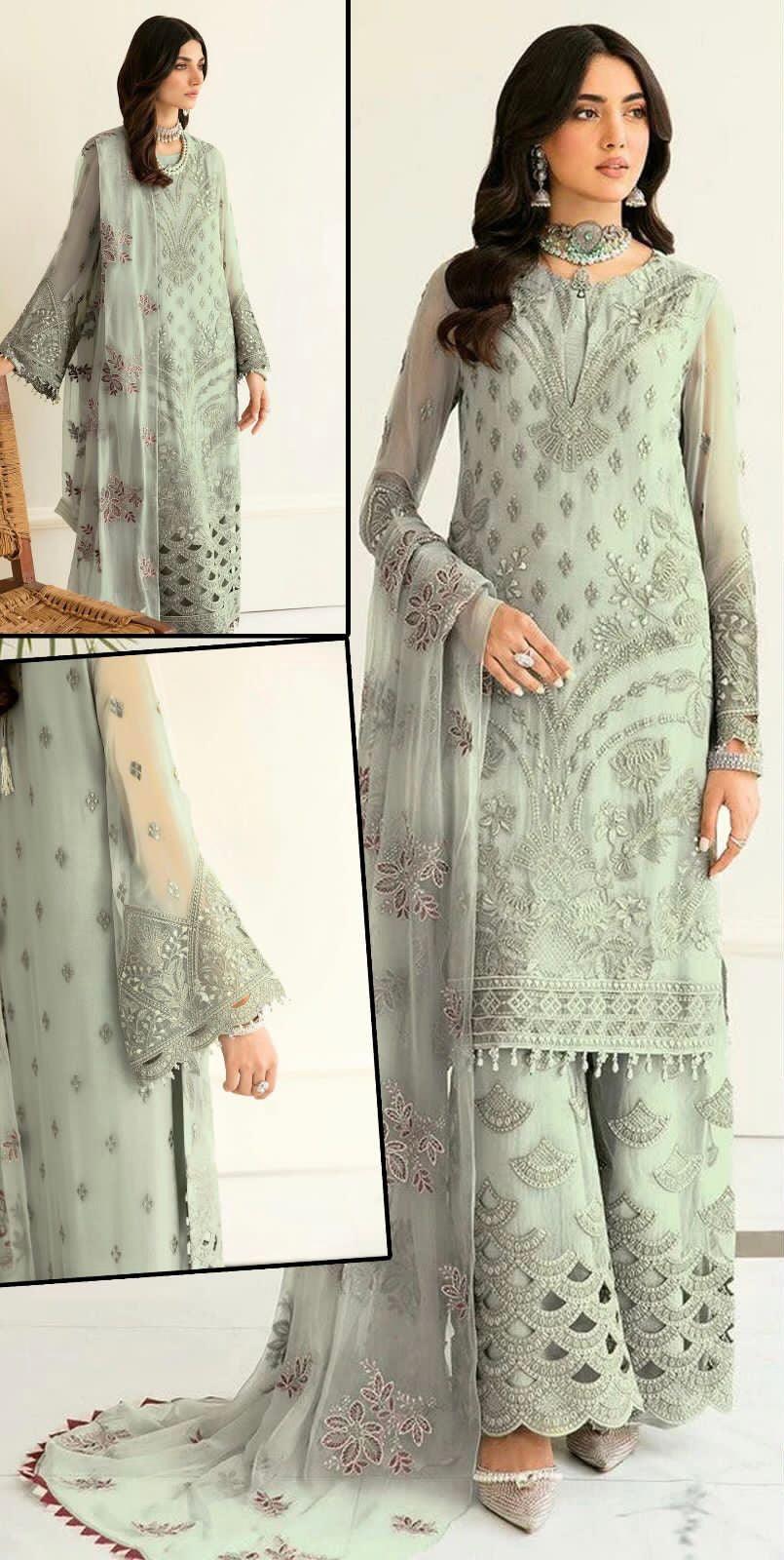 Embroidered Chiffon Suit - Yumnaz