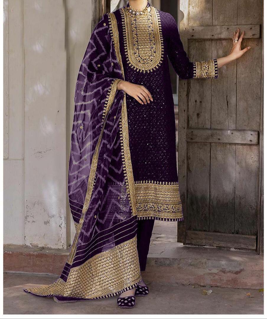 Embroidered Chiffon Suit - Yumnaz