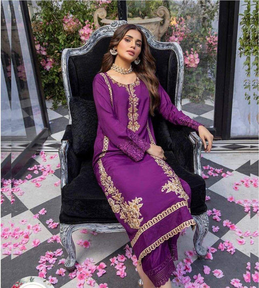 Embroidered Silk Suit - Yumnaz