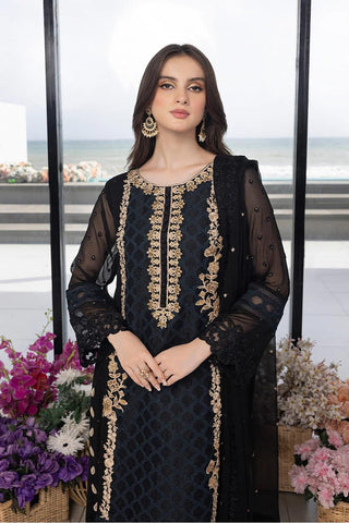 Luxe By Azure Embroidered 3 Pieces Unstitched Luxury Chiffon Suit AZ-109 Flint Fantasy
