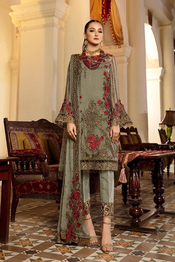 La Bella By Imrozia Premium Embroidered Chiffon Suits Unstitched 3 Piece 126 Voeux - Luxury Collection - Yumnaz