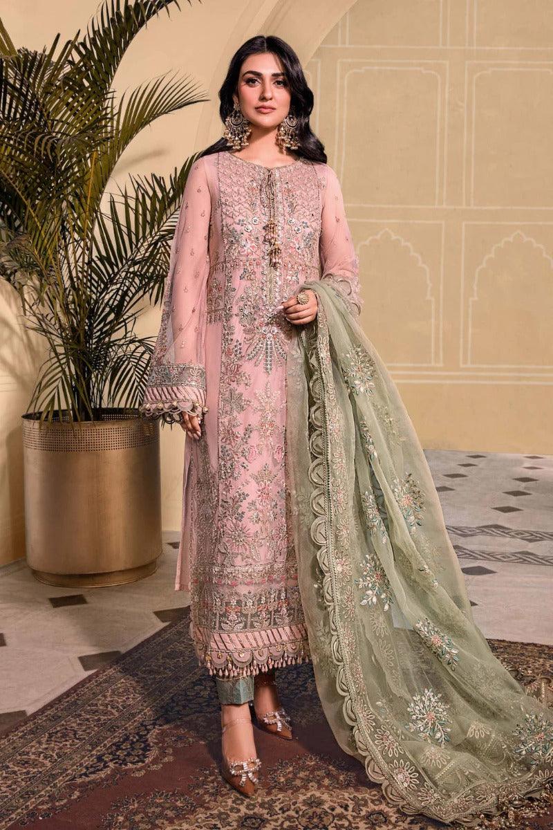 Maria.B Embroidered Net Suits Unstitched 3 Piece MB D7 - Luxury Collection - Yumnaz