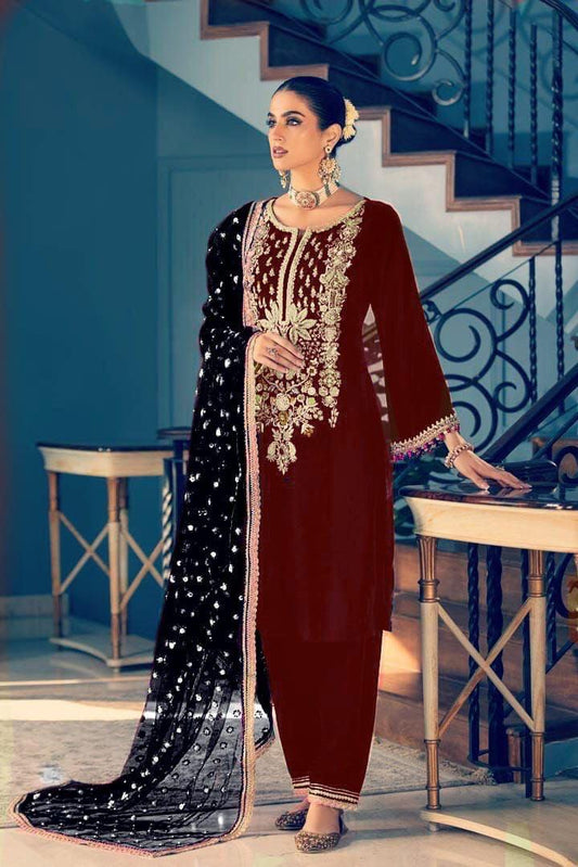 Khuda Buksh Velvet Suit-Replica Suits-Replica Zone