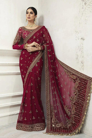 Maria.B Couture Red Wine MC-027 Unstitched Pure Chiffon Collection - Yumnaz