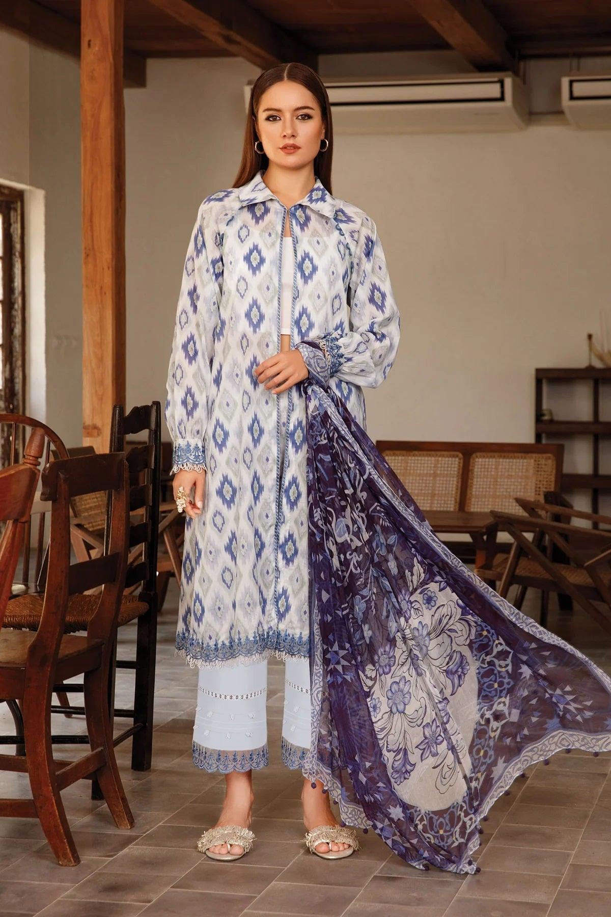 MARIA.B MBasics Lawn Collection 3 Pieces Unstitched Blue MB-111-A - Yumnaz