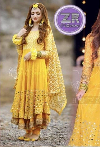 Mehendi Chiffon Bridal Suit - Yumnaz