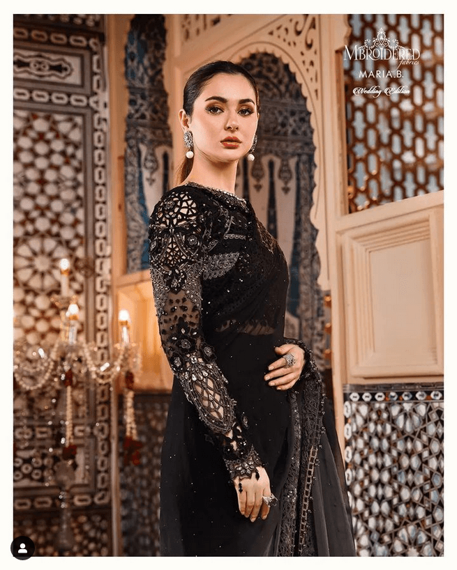 Mbroidered by Maria.B Embroidered Pure Chiffon Unstitched Saree MB- D4 - Wedding Collection