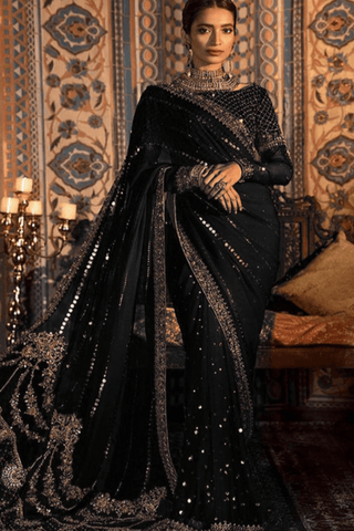 Maria.B Coture Mbroidered Wedding Saree äóñ Black Unstitched