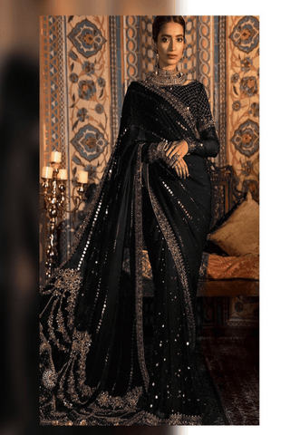 Maria.B Coture Mbroidered Wedding Saree äóñ Black Unstitched