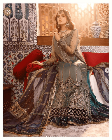 Maria.B Mbroidered Wedding Collection Net Embroidered 3 Pieces Unstitched - D8