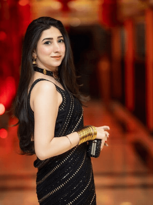 yumnaz Midnight Black Unstitched Chiffon Embroidered Saree - Yumnaz