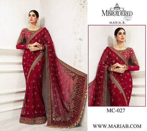 Maria.B Couture Red Wine MC-027 Unstitched Pure Chiffon Collection - Yumnaz