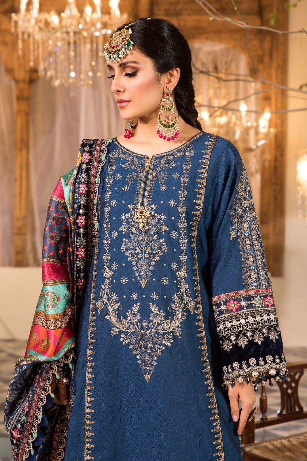 Maria.B Midnight Blue BD-2407 Heritage Luxury Chiffon Collection Unstitched 3 Pieces - Yumnaz