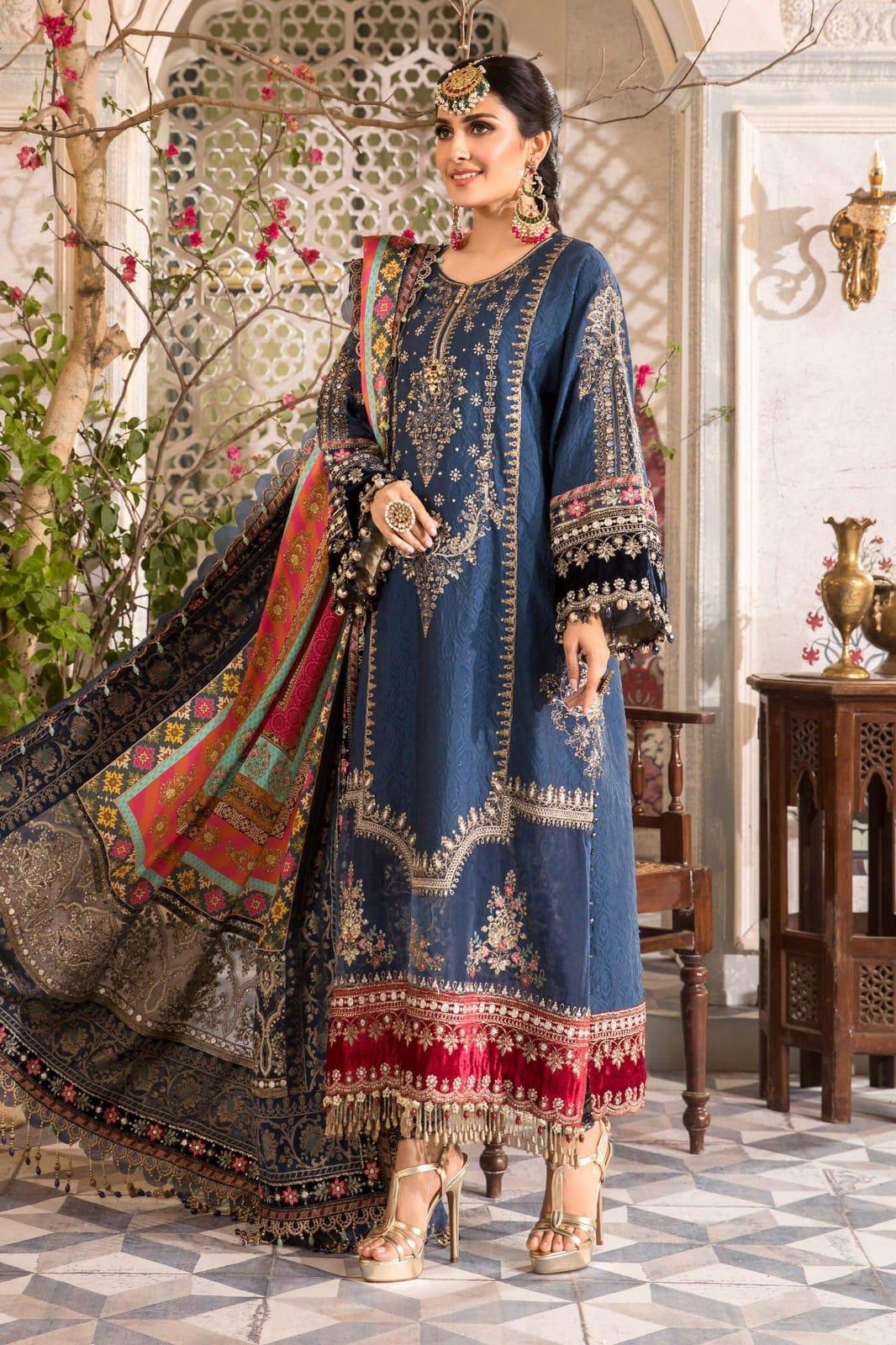 Maria.B Midnight Blue BD-2407 Heritage Luxury Chiffon Collection Unstitched 3 Pieces - Yumnaz