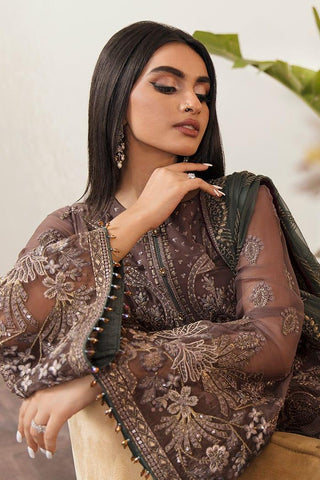Flossie Embroidered Chiffon Suits Unstitched 3 Piece FS23EU FE-509 Cocoa Coffee - Festive Collection