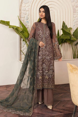 Flossie Embroidered Chiffon Suits Unstitched 3 Piece FS23EU FE-509 Cocoa Coffee - Festive Collection