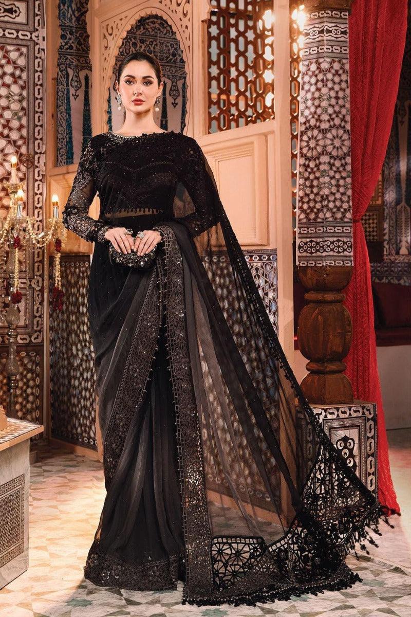Mbroidered by Maria.B Embroidered Pure Chiffon Unstitched Saree MB- D4 - Wedding Collection