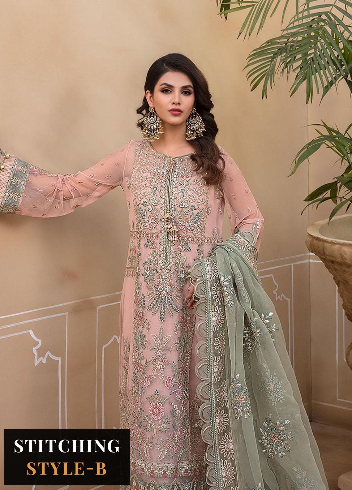 Maria.B Embroidered Net Suits Unstitched 3 Piece MB D7 - Luxury Collection - Yumnaz