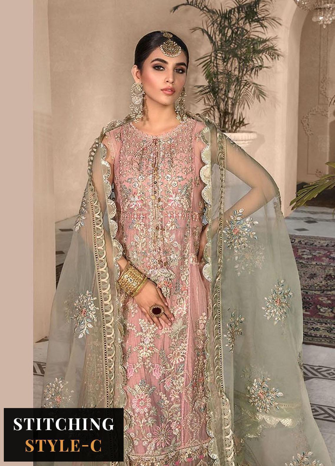Maria.B Embroidered Net Suits Unstitched 3 Piece MB D7 - Luxury Collection - Yumnaz
