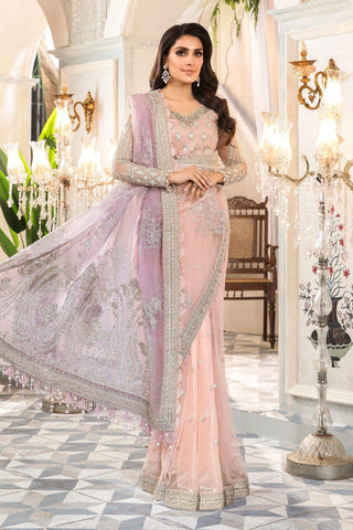 Maria.B Mbroidered Heritage Edition ROSE PINK & LILAC Unstitched Net Saree - Yumnaz