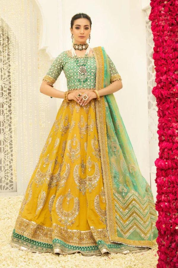 Maria.B Bridal Couture Lime Green Unstitched MC-046 Fully Embroidered Hand Work